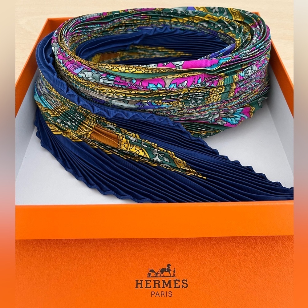 Hermes Silk Plisse Pleated Qalamdan Scarf Catherine Baschet Box EUC Circa 1990 - Picture 6 of 16